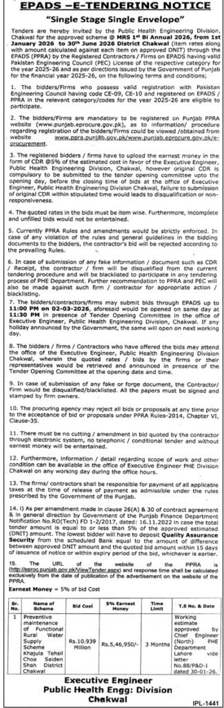 Public health Engeneering Division Chakwal Pakistan