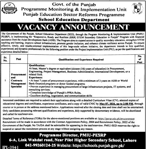 School Education Department Lahore Pakistan