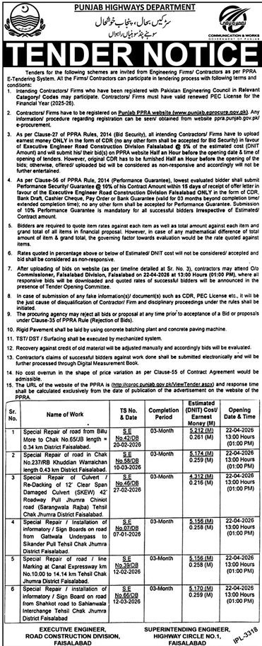 Punjab Highways Department Faislabad Pakistan