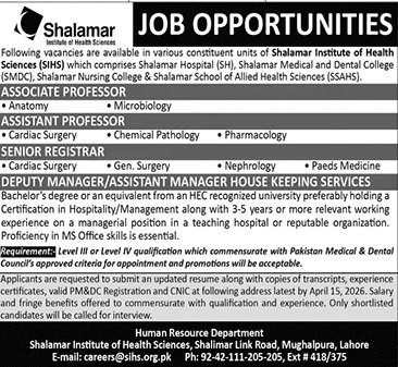 Shalamar Institute of Health & Sciences Lahore Pakistan