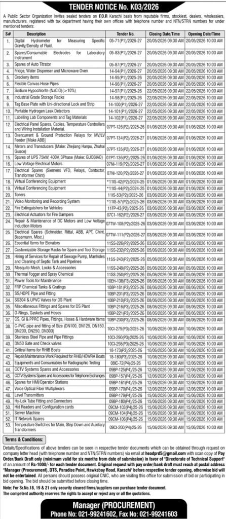 Tender notice with various procurement details