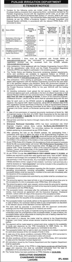 Punjab Irrigation Department Lahore Pakistan