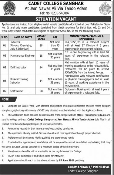 Cadet College Sanghar Tando Adam Pakistan