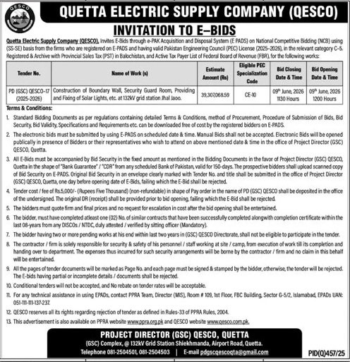 Quetta Electric Supply Company (QESCO) Pakistan
