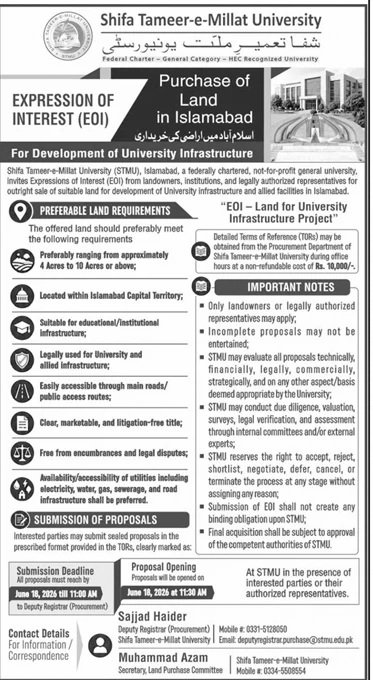 Shifa Tameer-e-Millat University Islamabad Pakistan